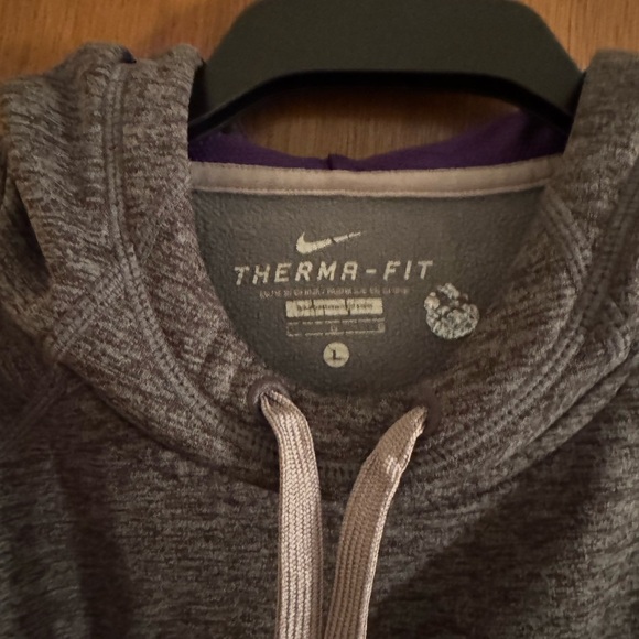 Nike Therma-Fit Heathered Gray Hoodie with Purple Center Swoosh - Picture 3 of 9